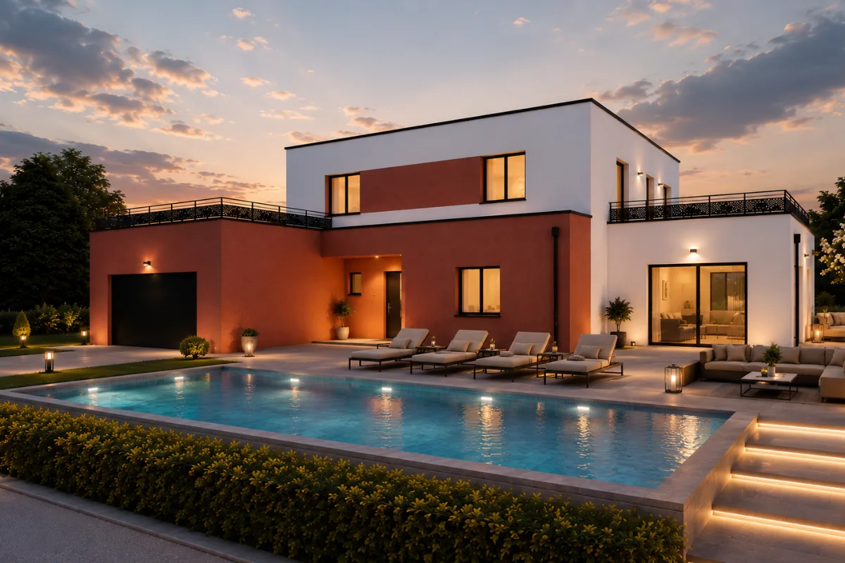 Maison contemporaine avec piscine construite par Maisons Alsebat